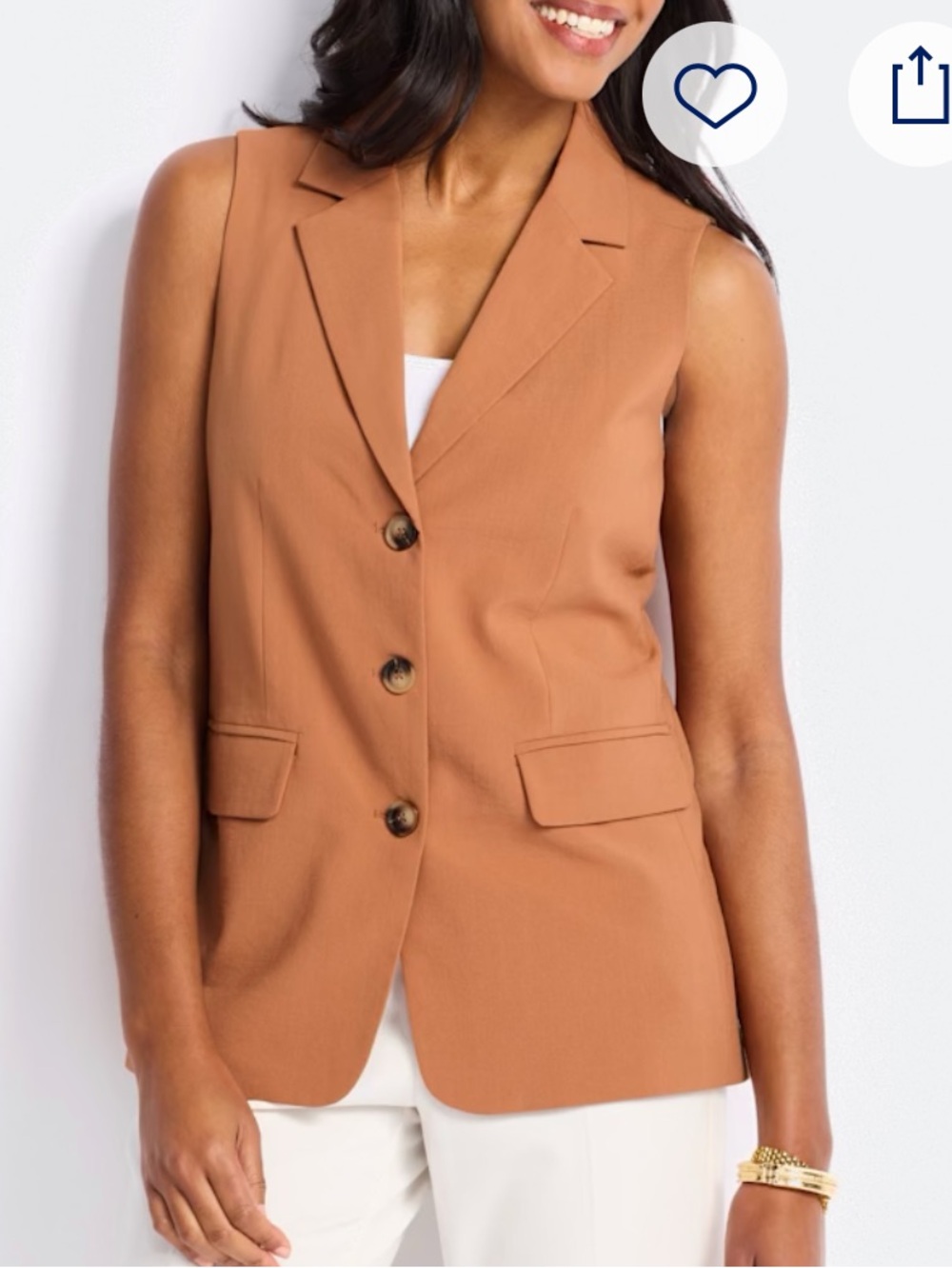 Montgomery Post Three Button Sleeveless Blazer Vest Brown Longline Small NWOT